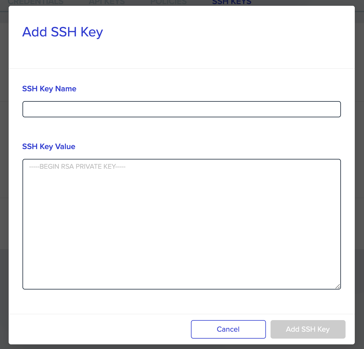 Add new SSH Key Dialog