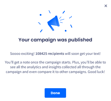 Screenshot of the published campaign pop-up