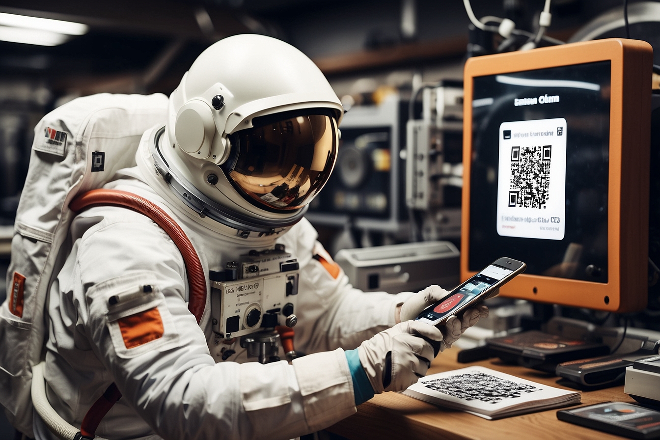 astronaut paying via qr