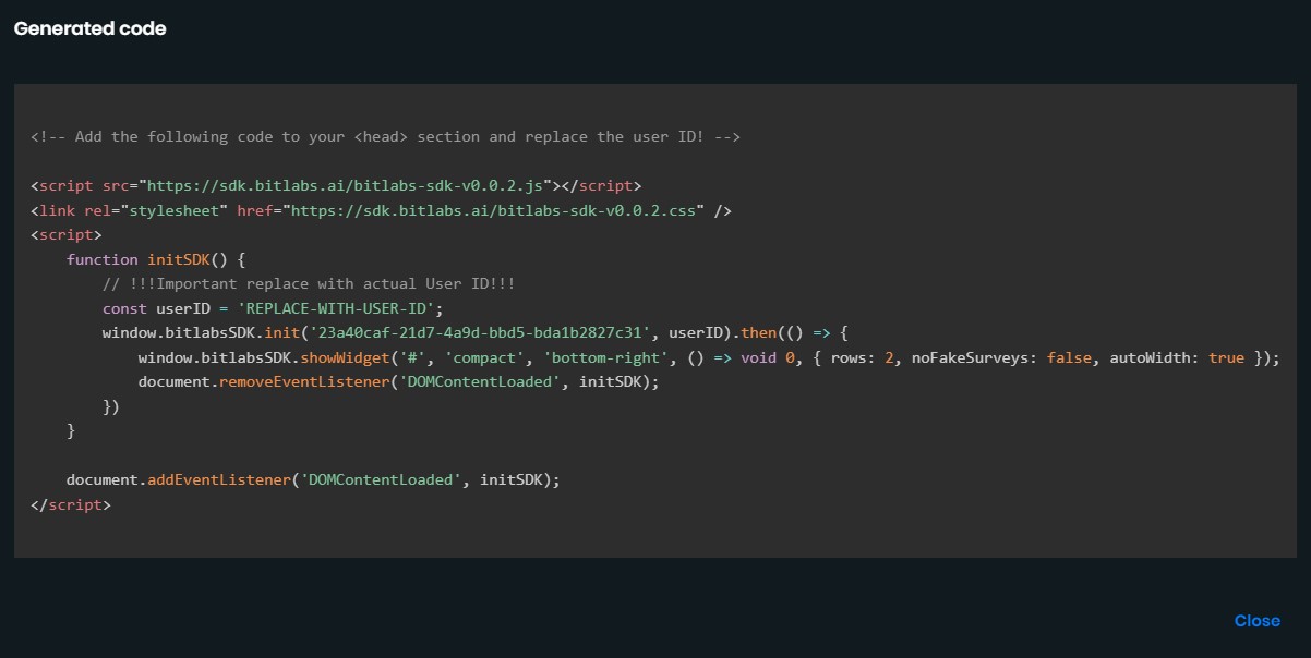 generated code based on the widget setup example