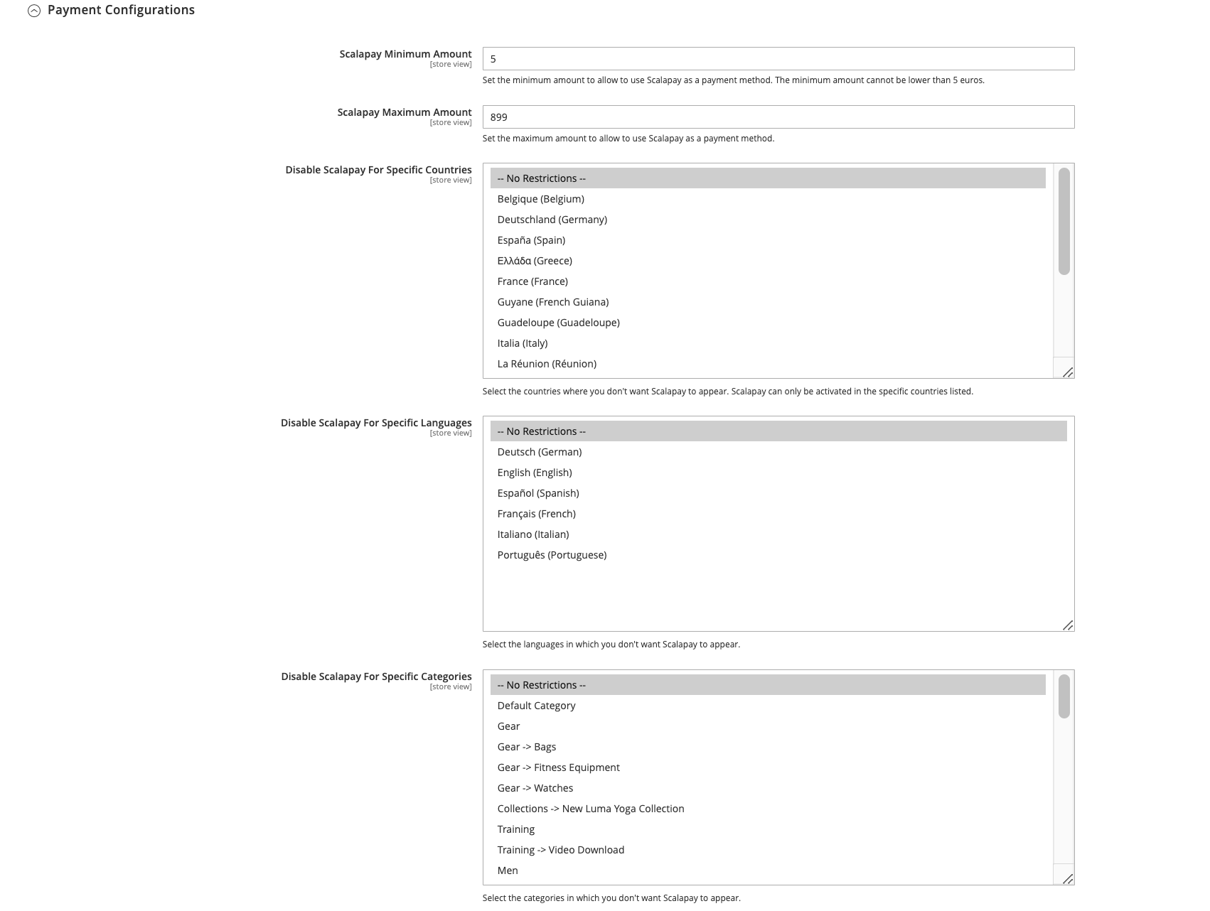 Payment configurations