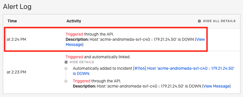 Deduplicated alert