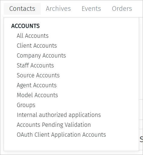 Administration Contacts Menu