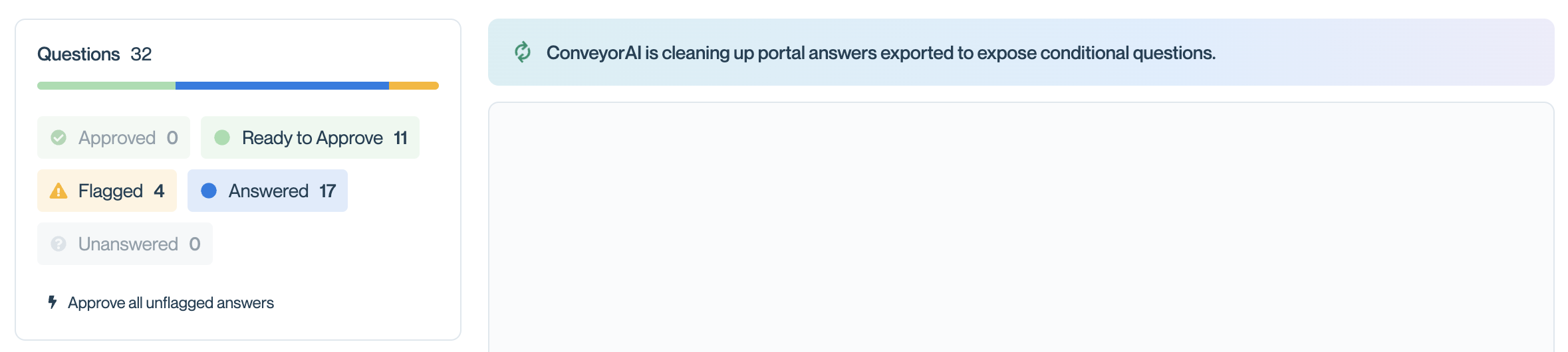 Conveyor clears draft answers used to find conditionals questions
