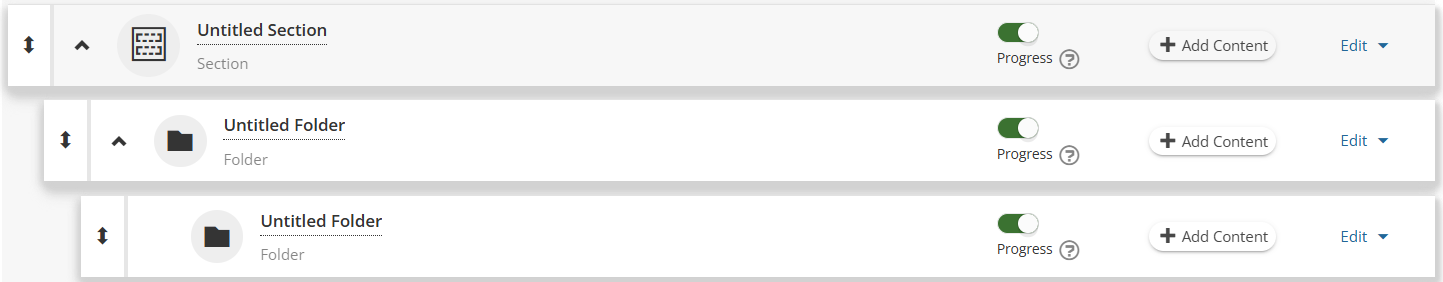Example of nested folders and sub-sections.
