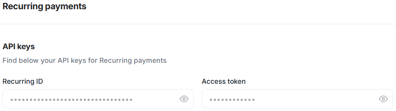 Recurring payments credentials.