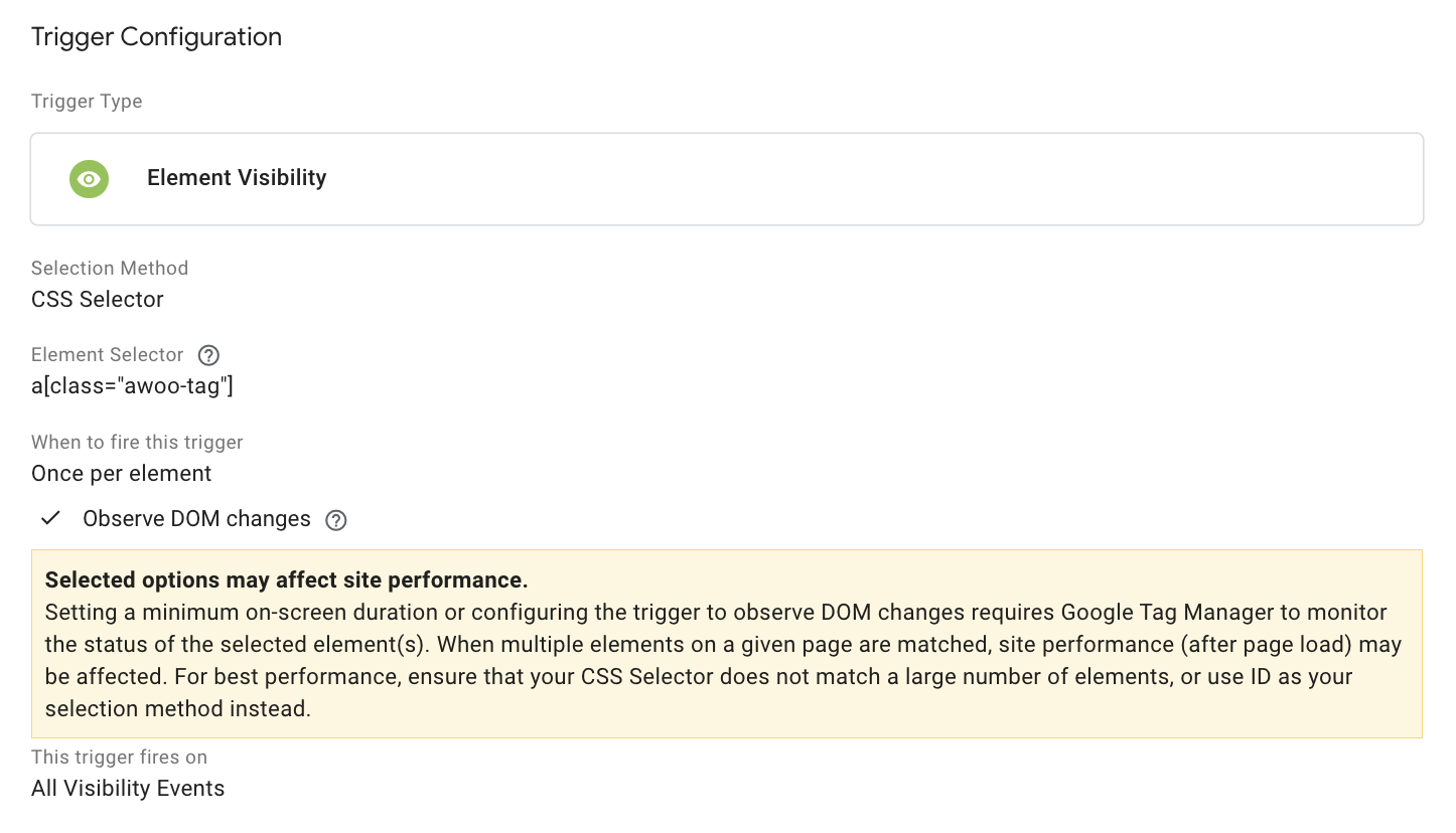 a sample triggering condition for viewTag event on GTM