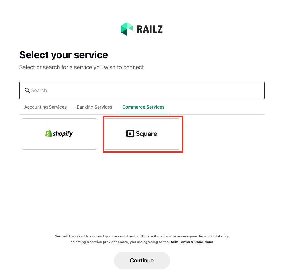 Railz Connect - Select Square. Click to Expand.