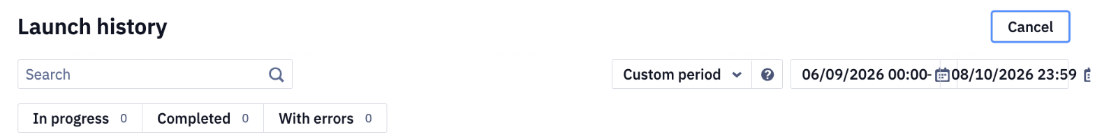 Selecting a custom period in launch history