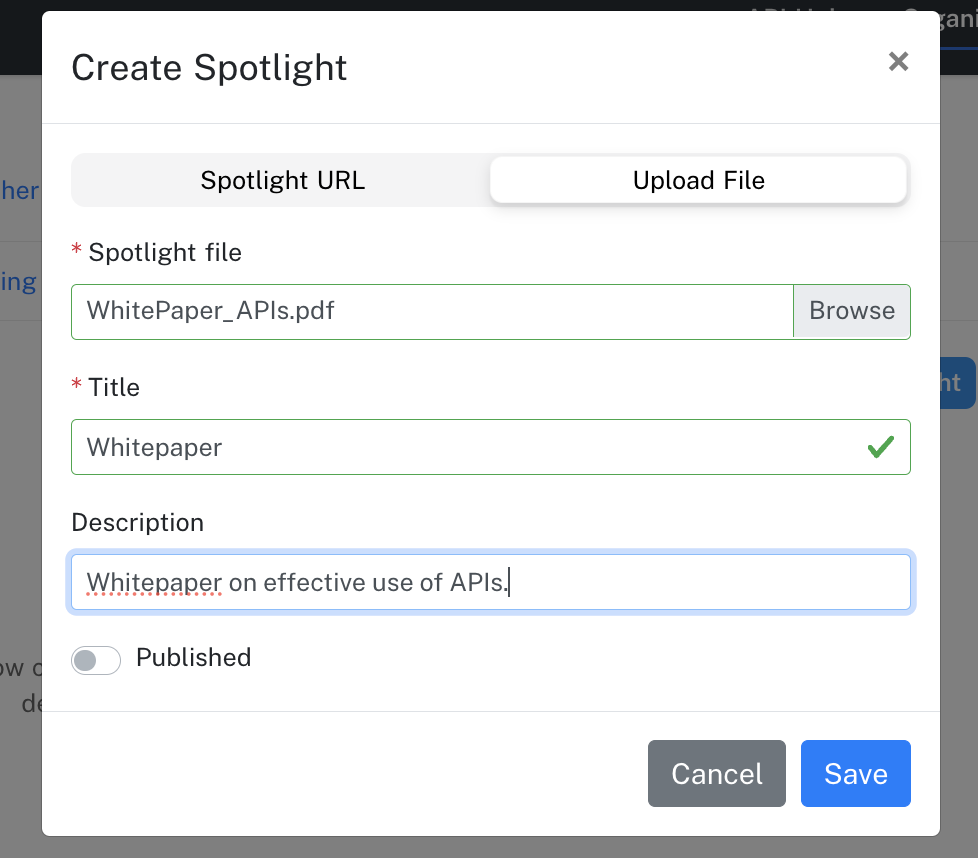 The Create Spotlight dialog.