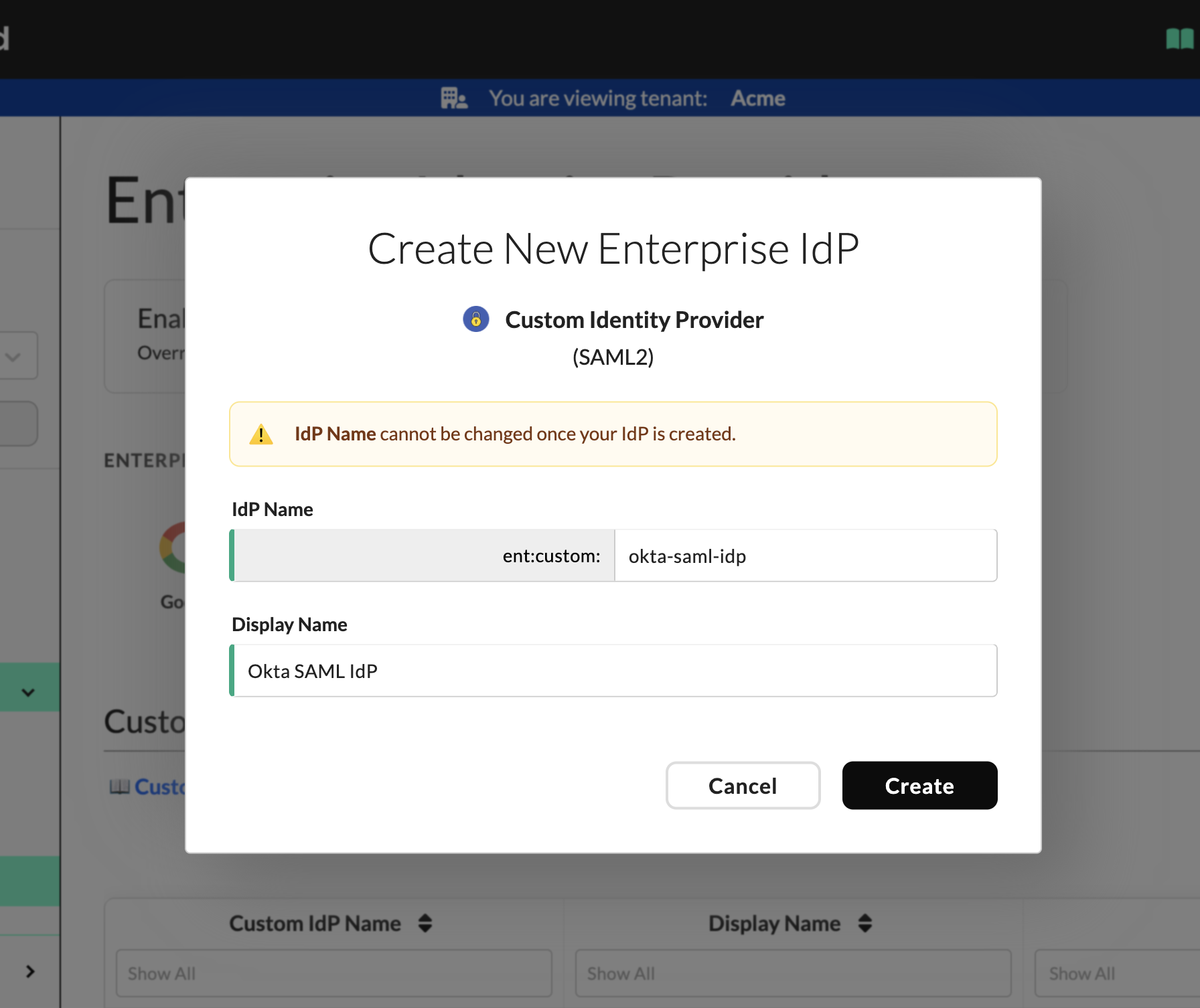 Wristband: Create New Enterprise IdP modal
