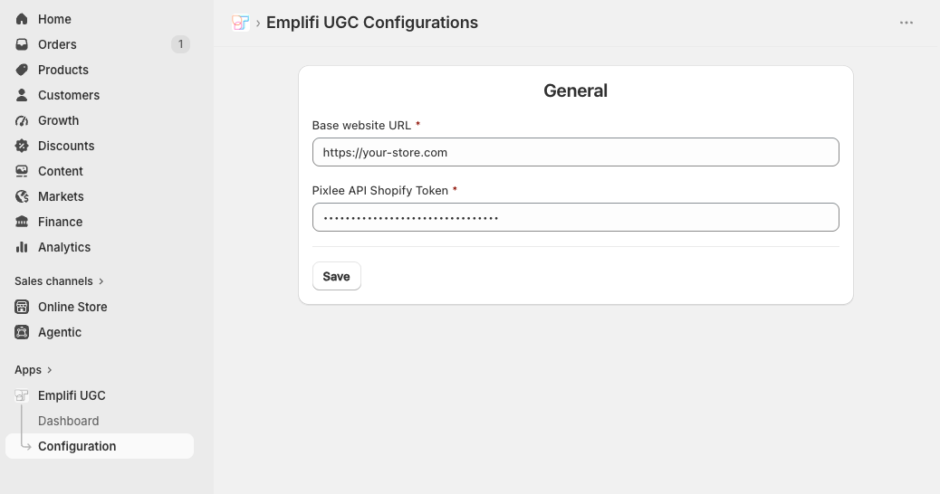 Initial App Configuration Page