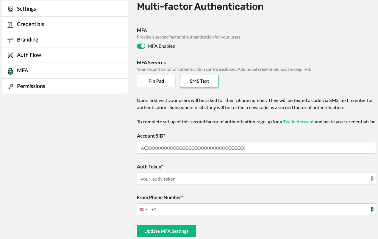 Swoop Admin Dashboard - MFA SMS.png Configuring SMS MFA