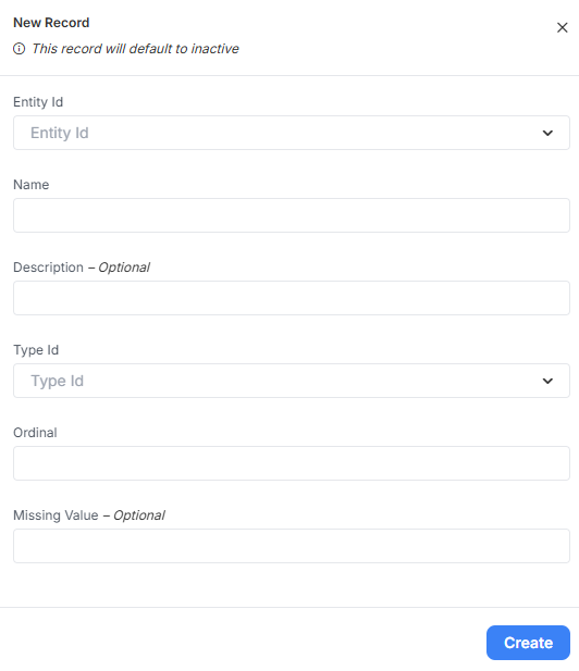 The creation modal for Entity Column.