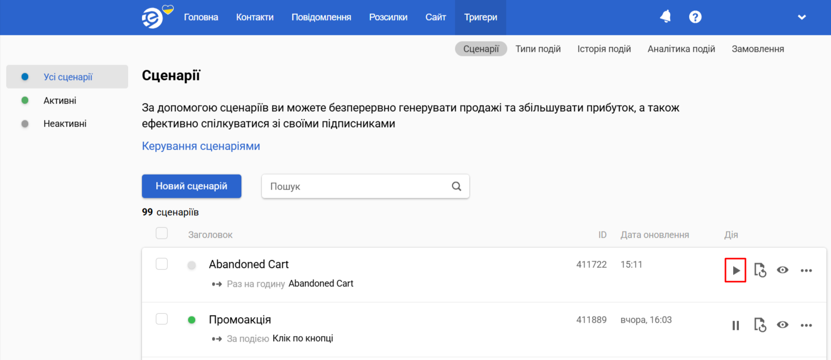 Активація сценарію