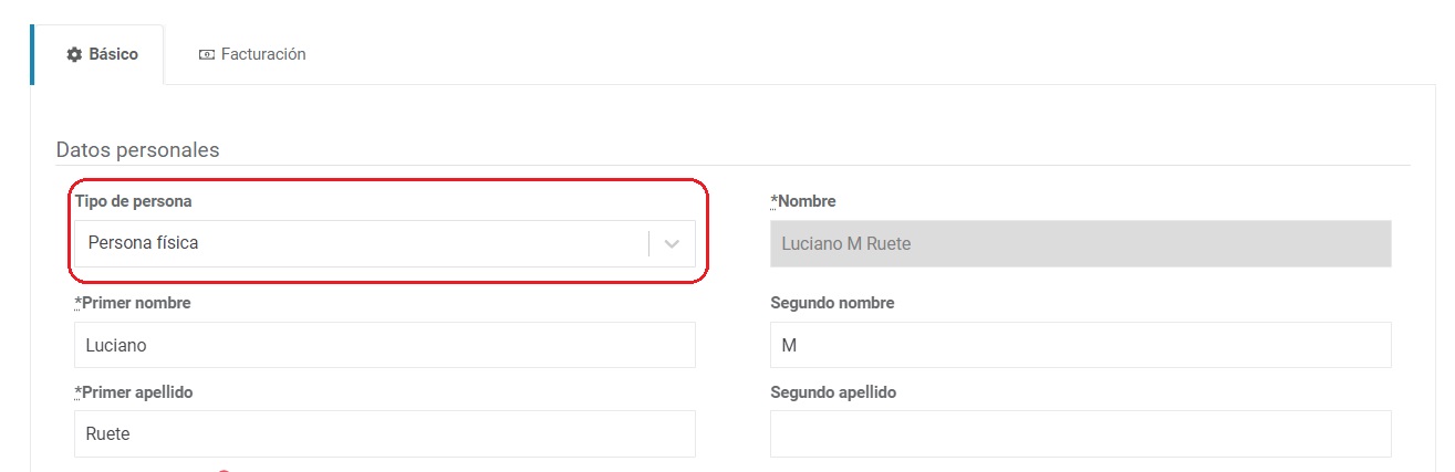 Tipo de persona: Persona Física