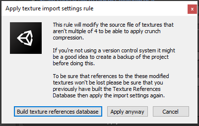 Warning to let you know that references may break and you need to build the database references before accepting.