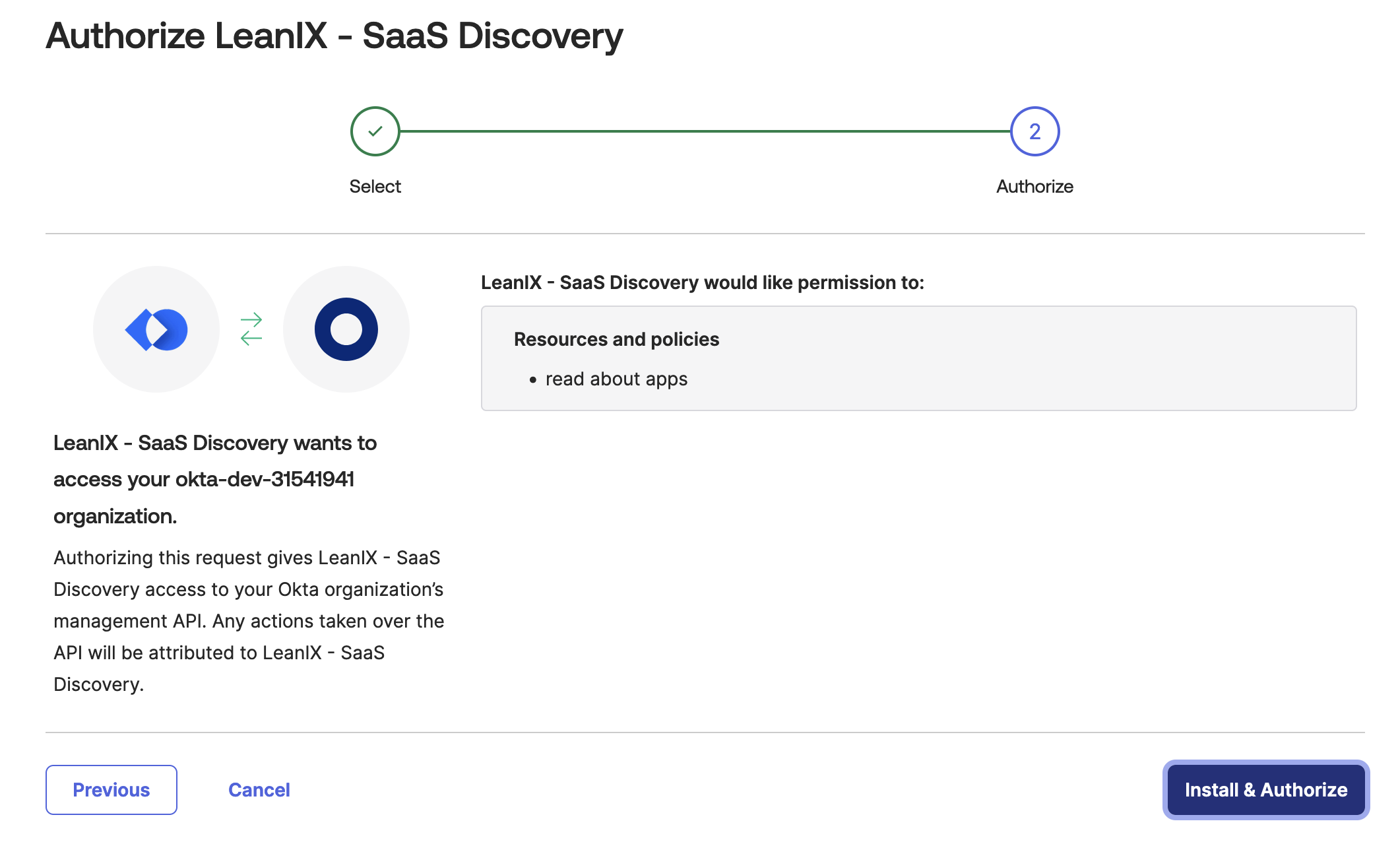 Authorizing LeanIX - SaaS Discovery