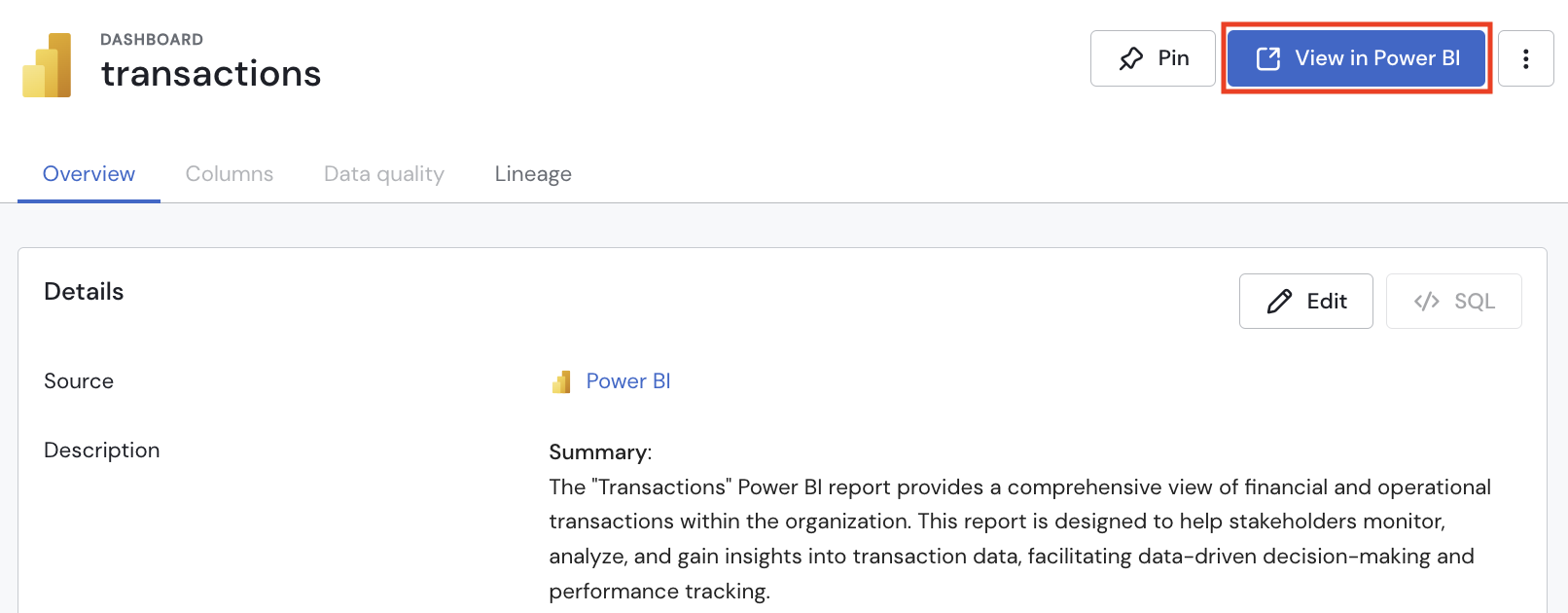 Power BI Asset Page View In