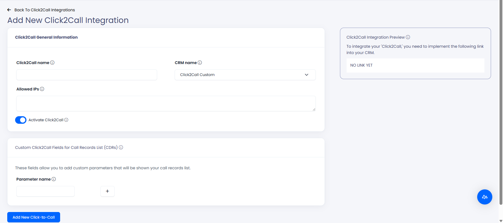 Screenshot of integration settings