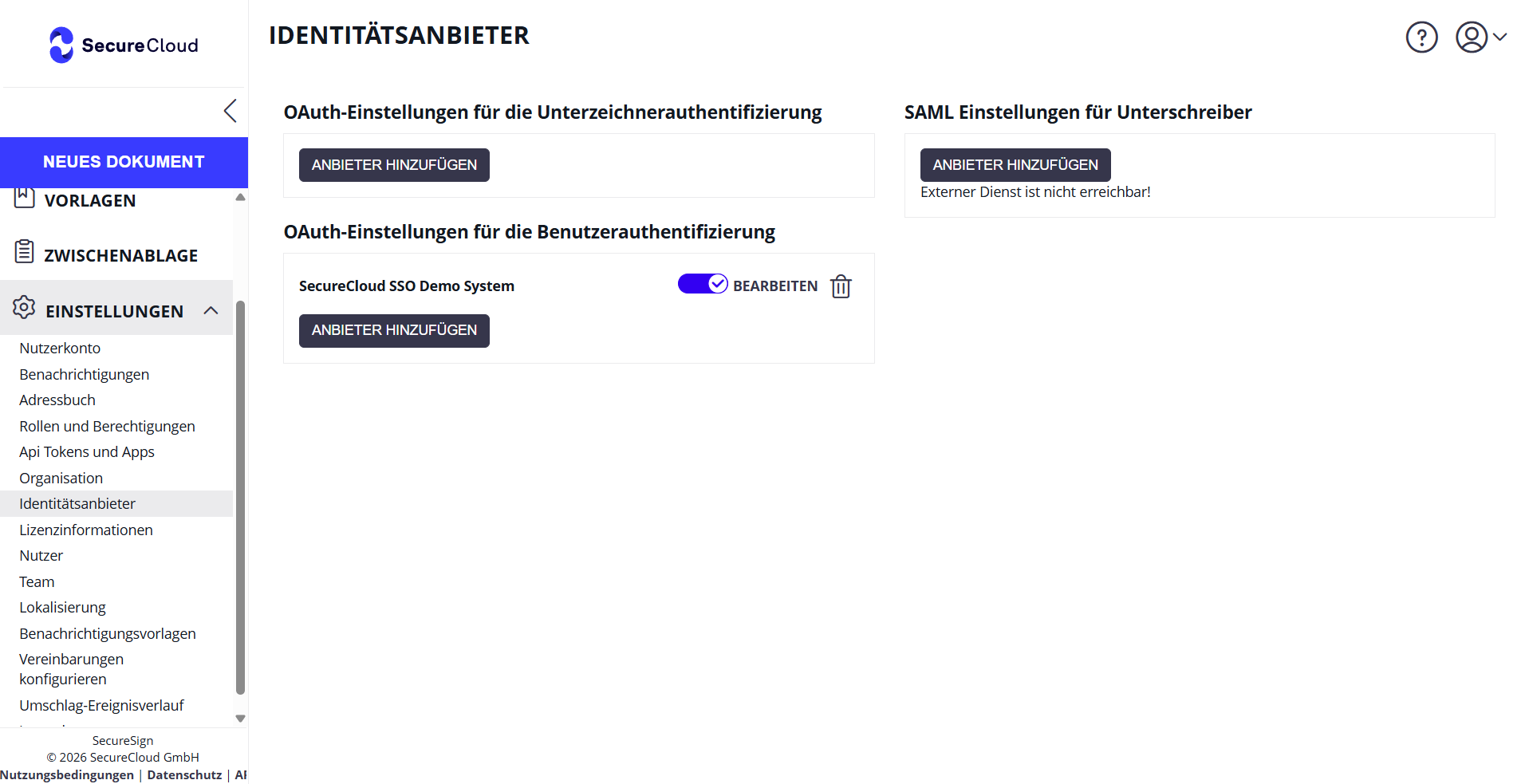Identitätsanbieter – Übersicht