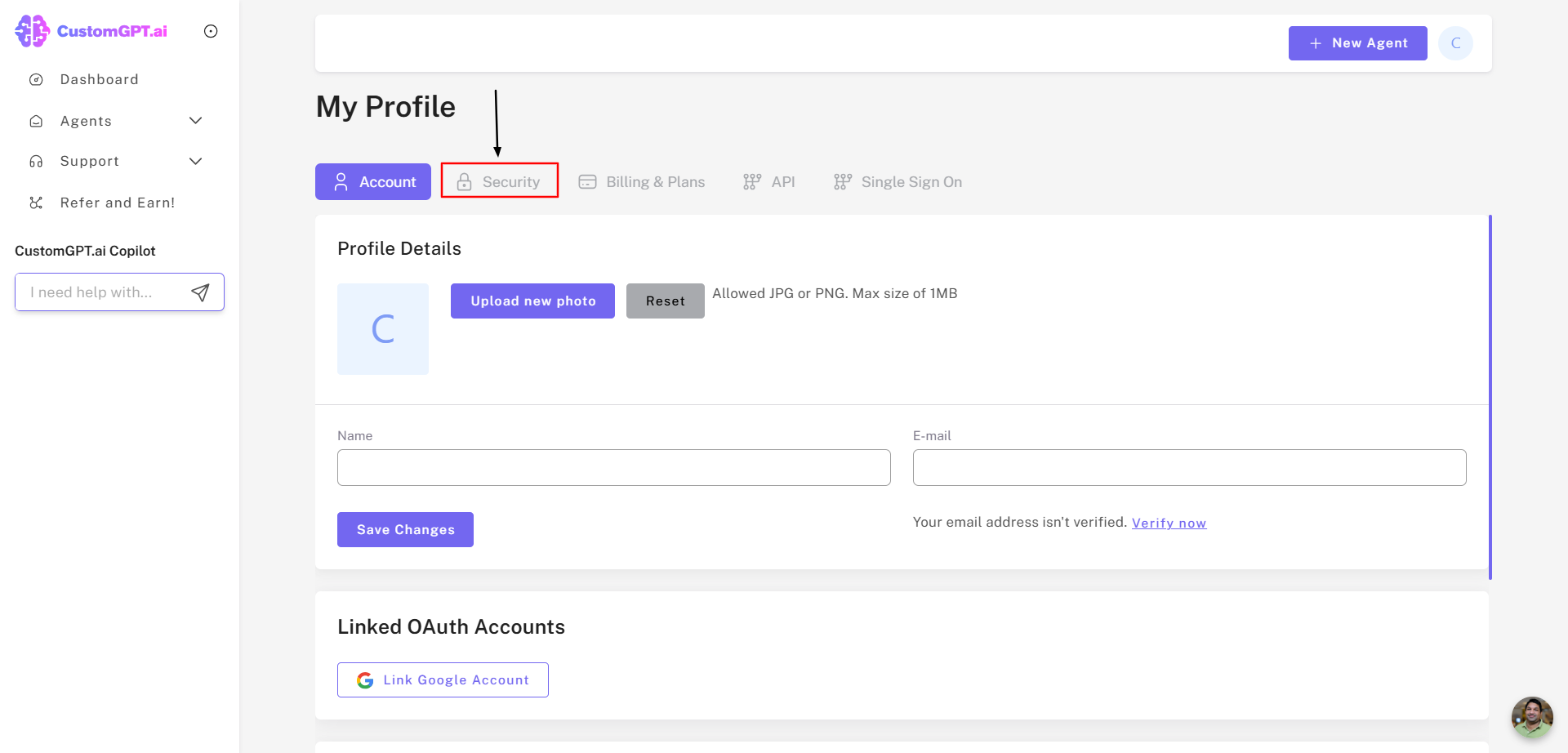 my profile settings