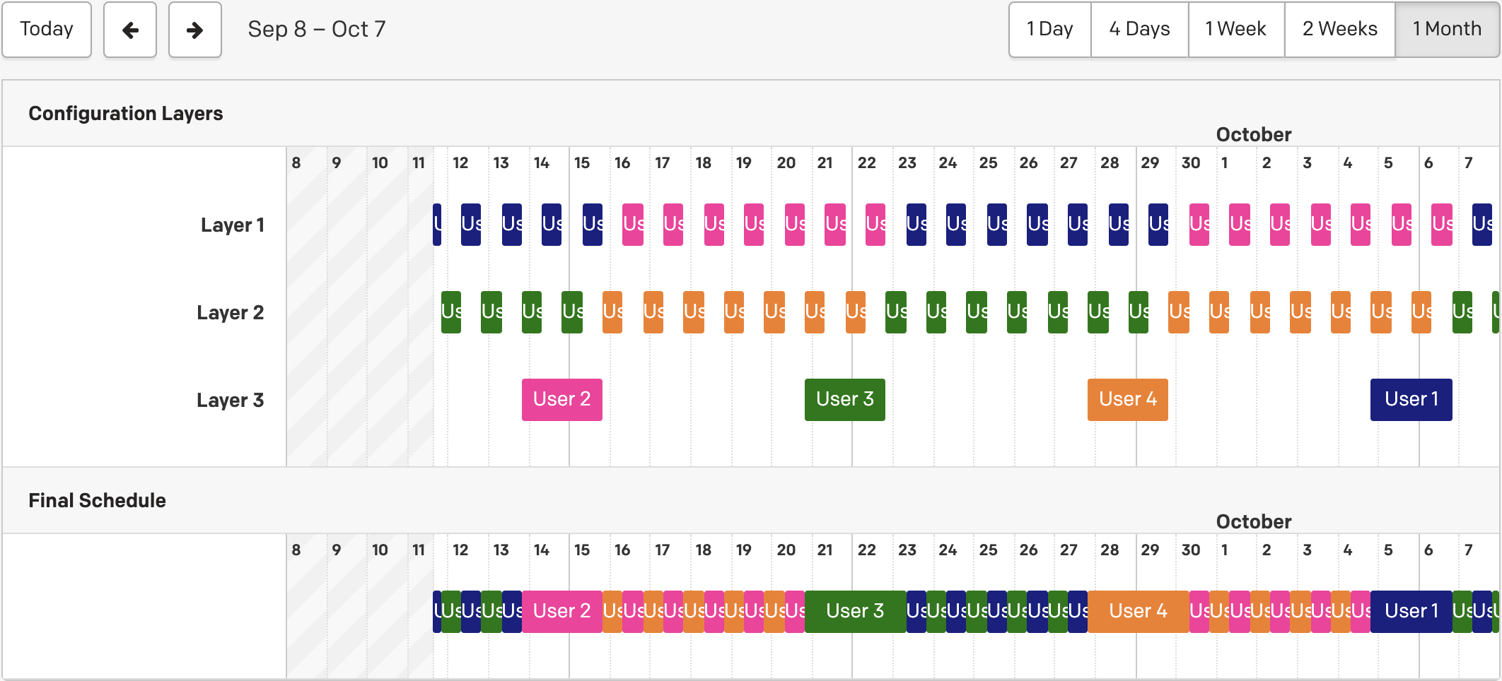 Example 7, final schedule