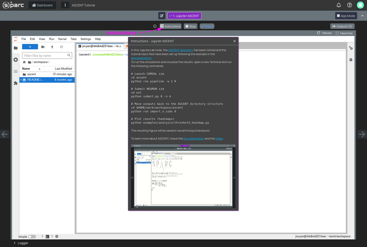 Figure 5: Instructions to run the ASCENT Tutorial simulations 