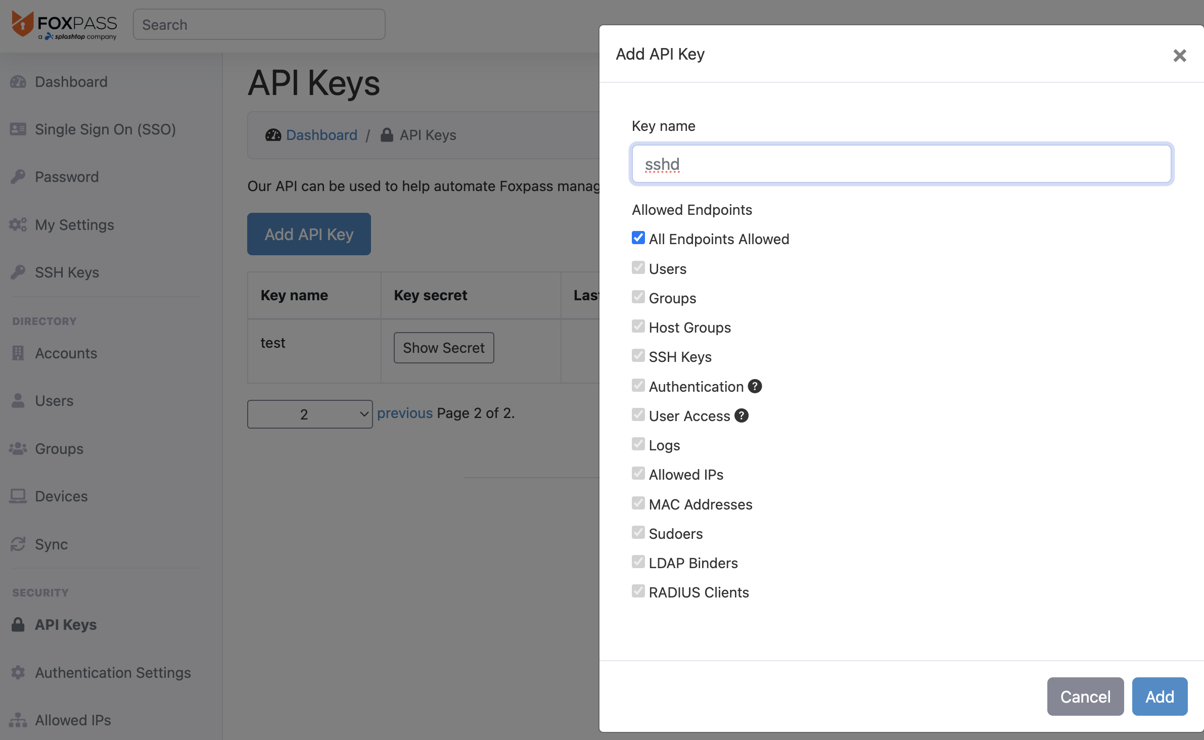 Create API key