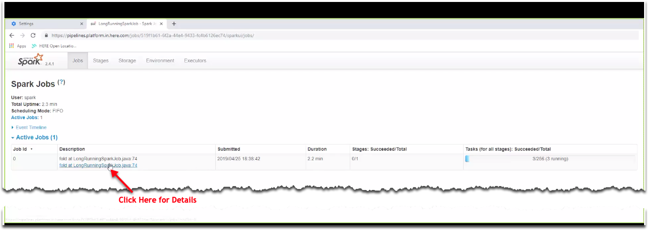 Screen capture of typical Spark UI landing page