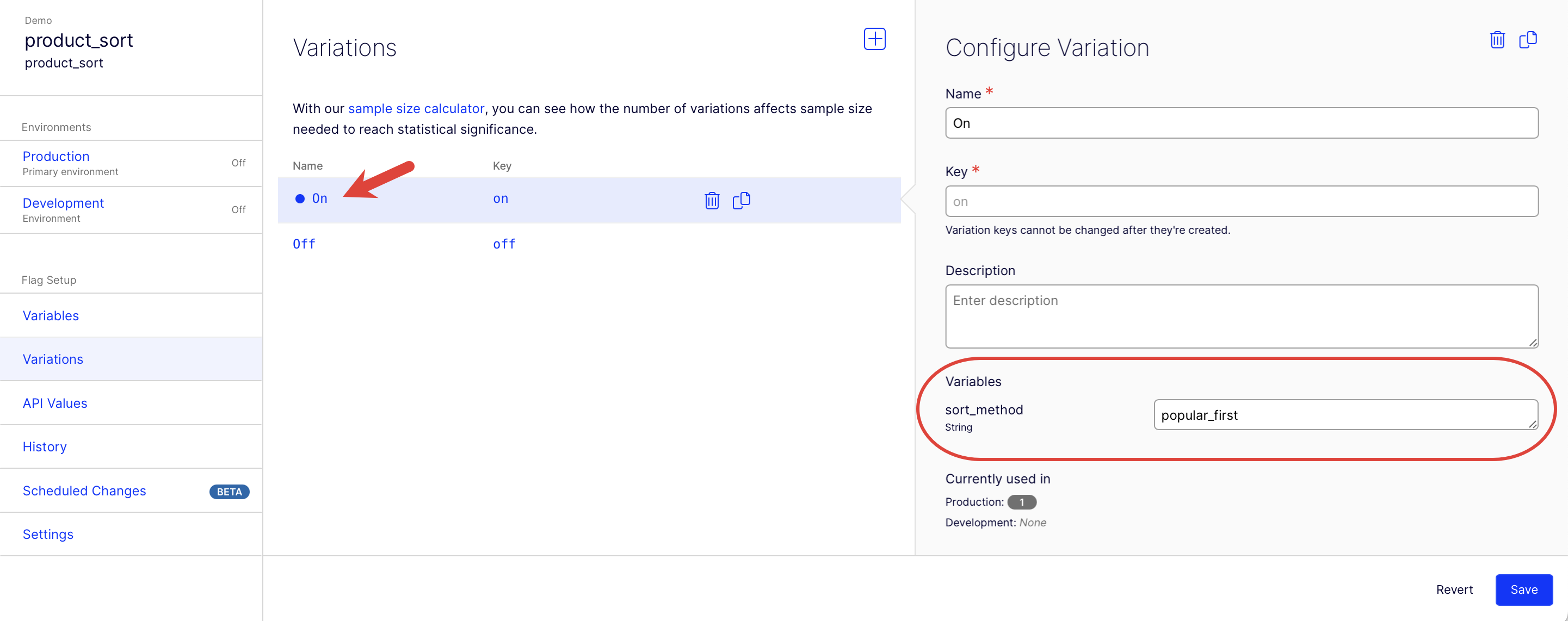 Configure on variation