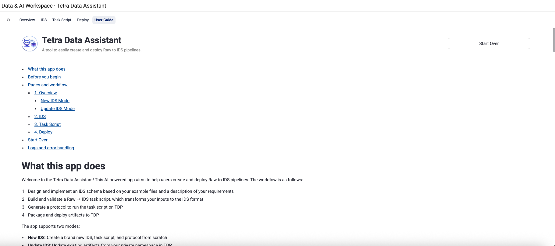 Tetra Data Assistant v1.0.0 in-app user guide