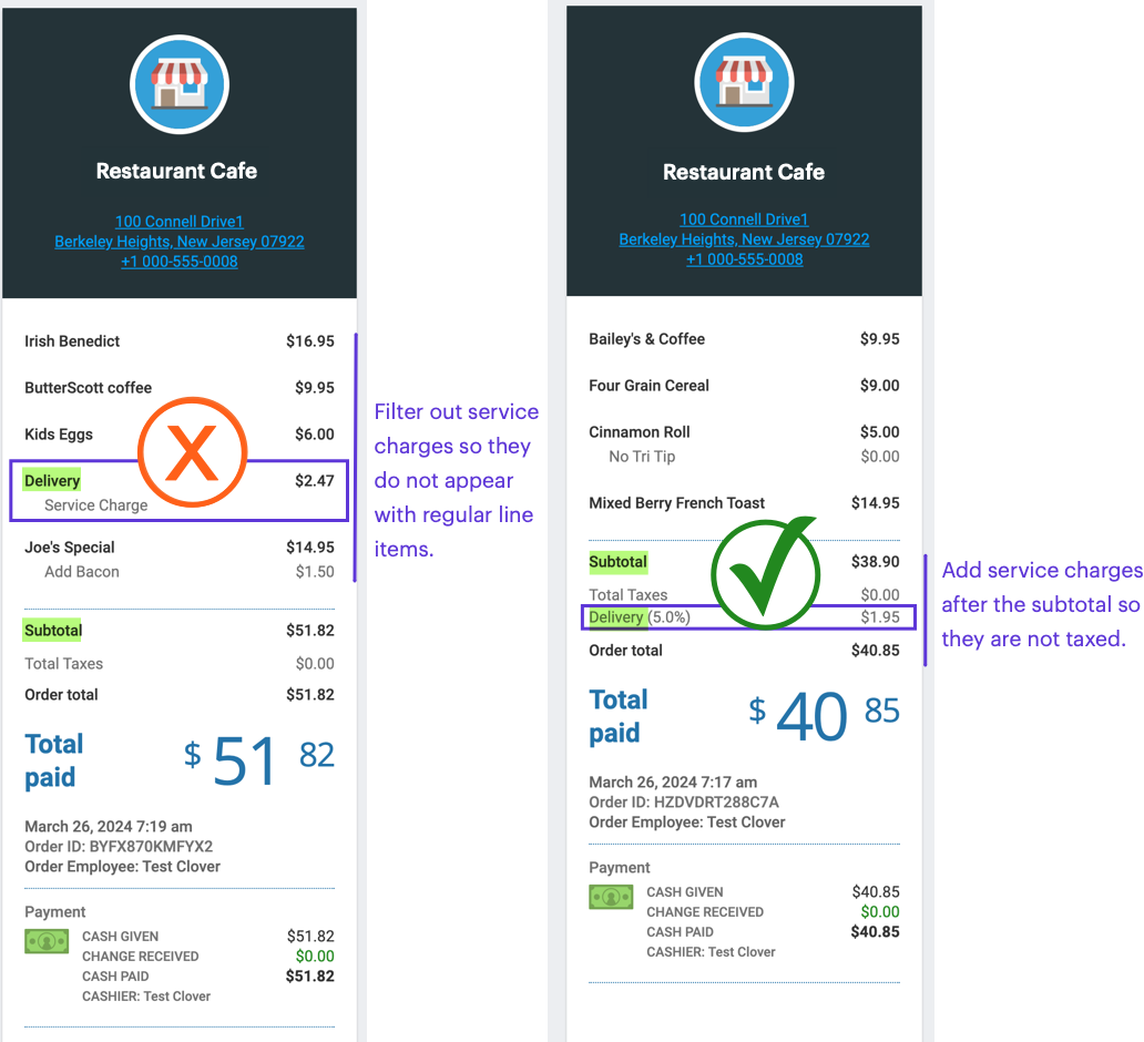 illustration of receipts with service charges