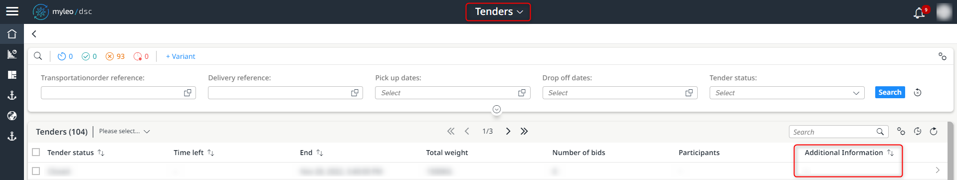 Display of the "Additional Information" column