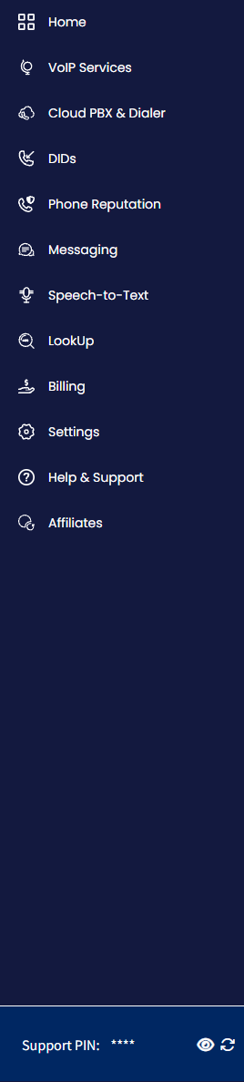 Screenshot of the My CommPeak Portal main menu