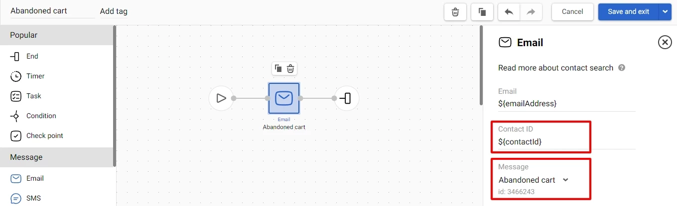 Settings for the block Email