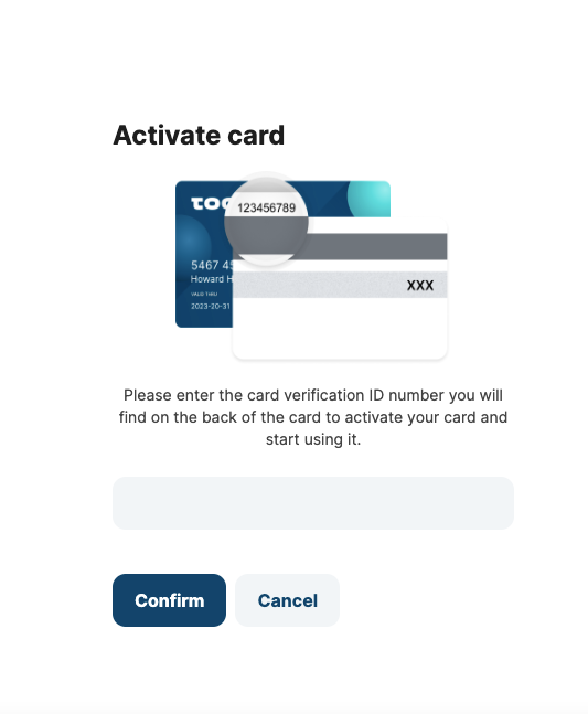 Card token activation modal
