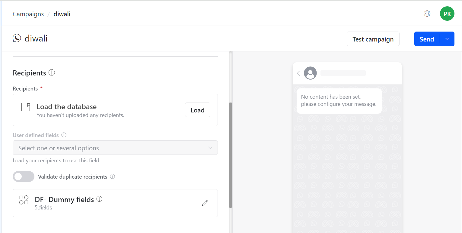WhatsApp recipient column mapping