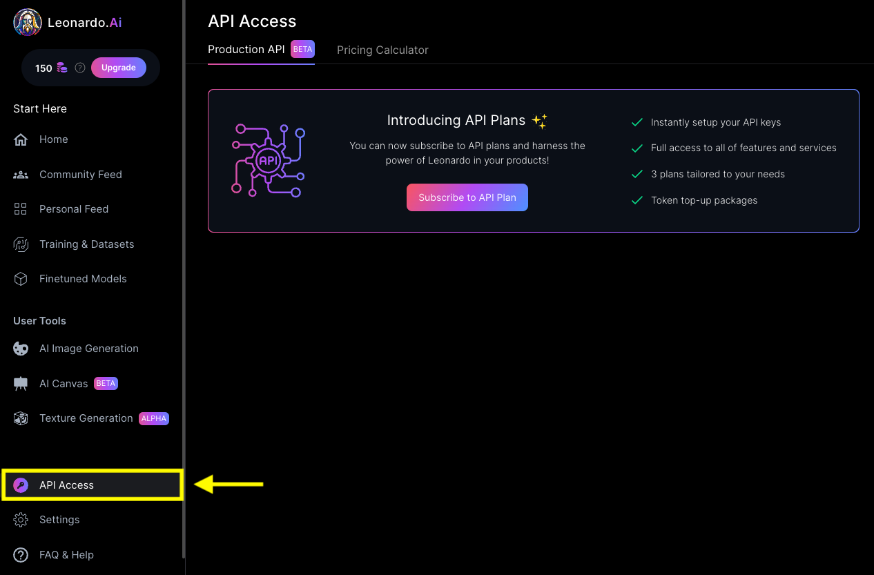 Navigate to the API Access Menu
