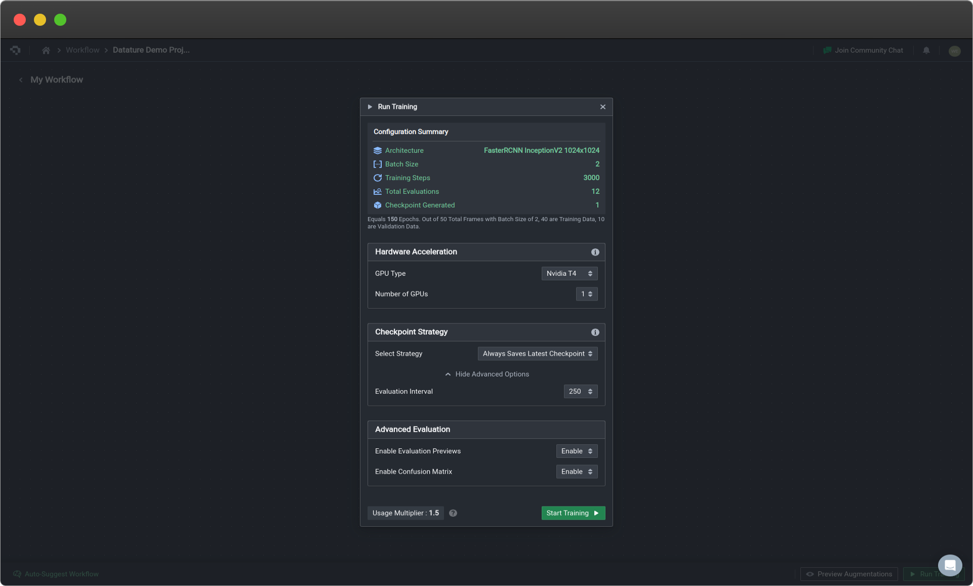 Workflow Run Training Options (Click image to enlarge)