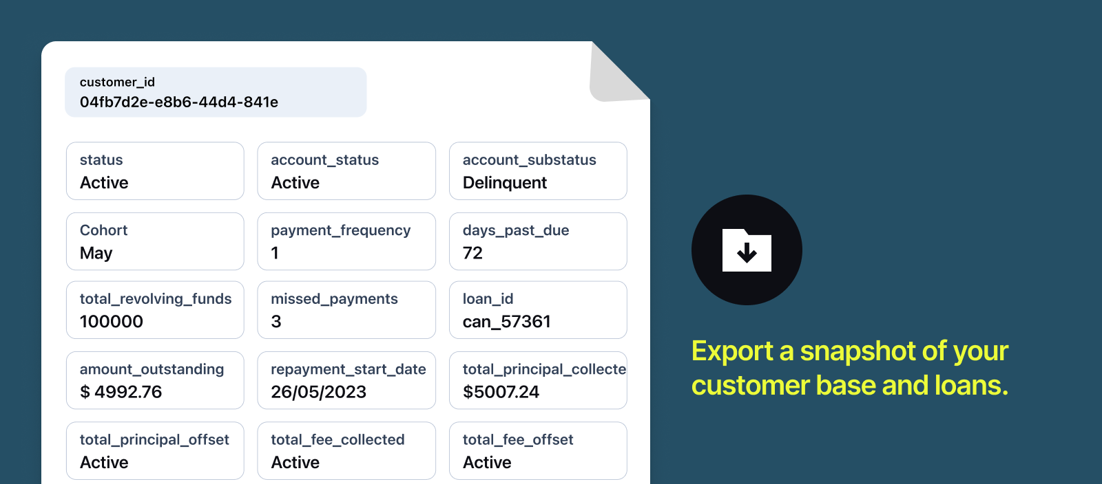 Loan Tapes: Export a snapshot of your customer base and loans