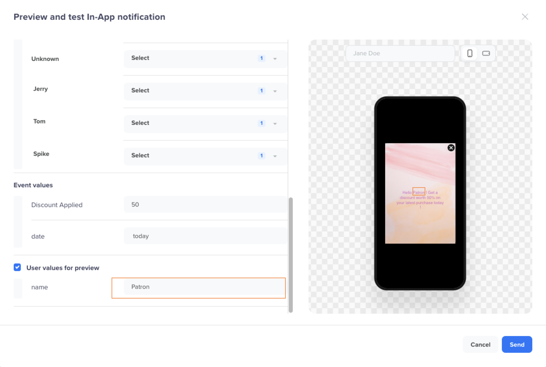 Test and Preview Custom User Values