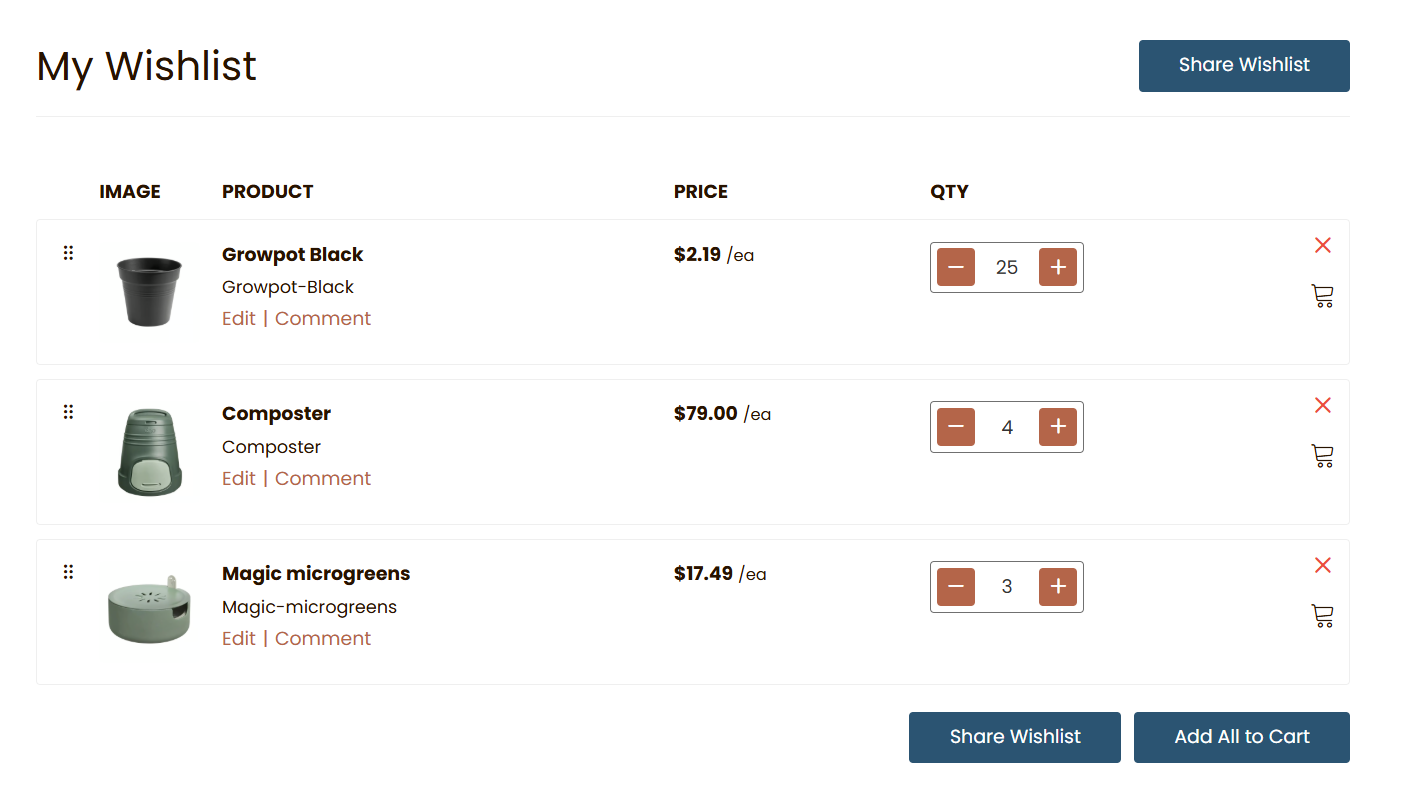 Account Order Guide on the storefront