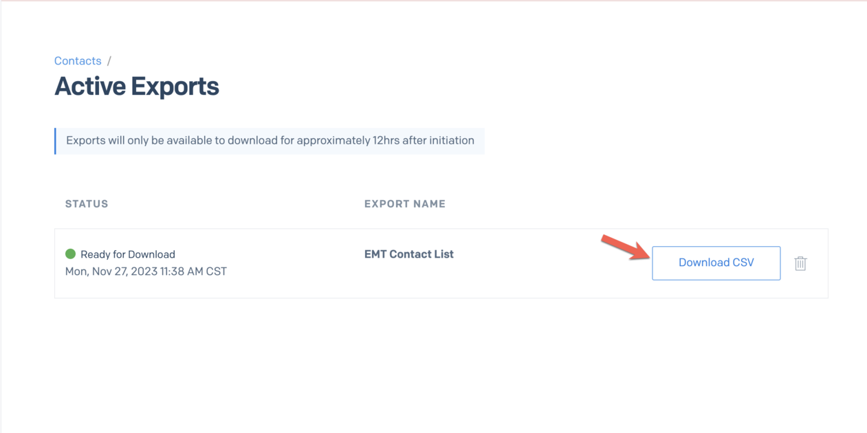 Downloading the exported CSV