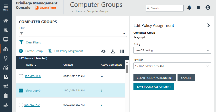 Change the policy assignment on a computer group in EPM for Windows and Mac
