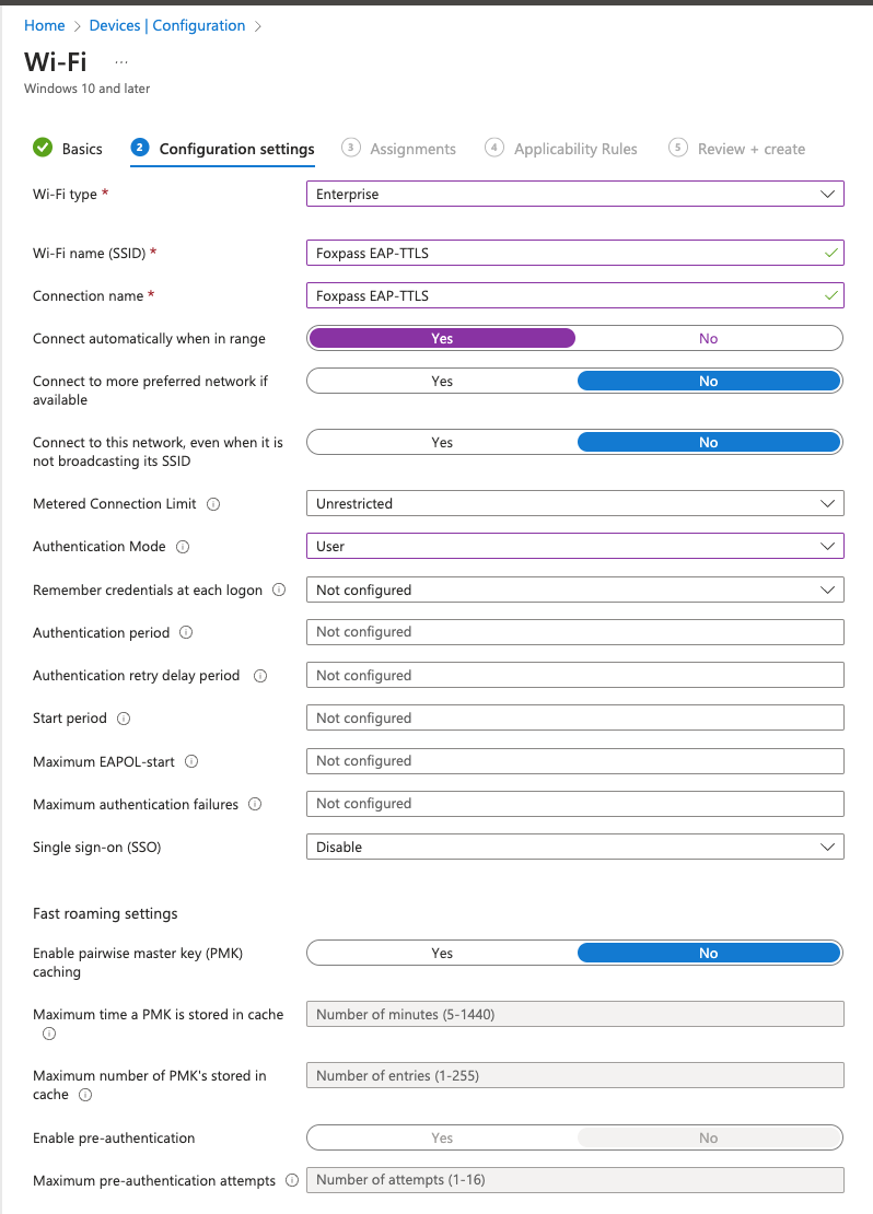 Configure Wi-Fi profile