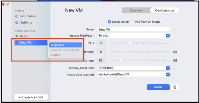 Right Click on VM