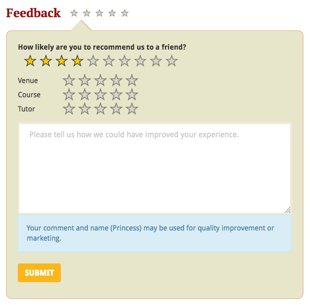 Figure 204. What the student sees if they provide a low Net Promoter Score