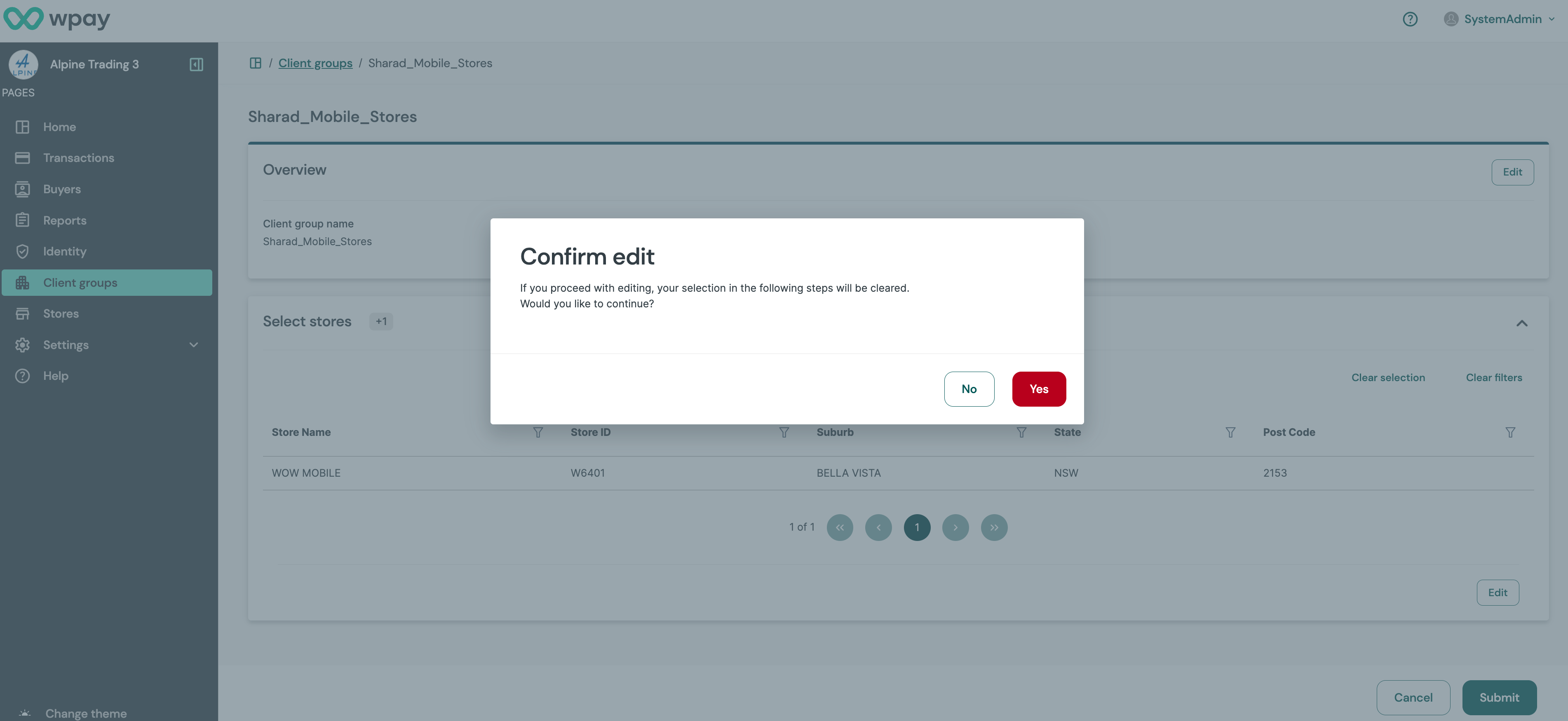 Editing a Client group - clears out the selections
