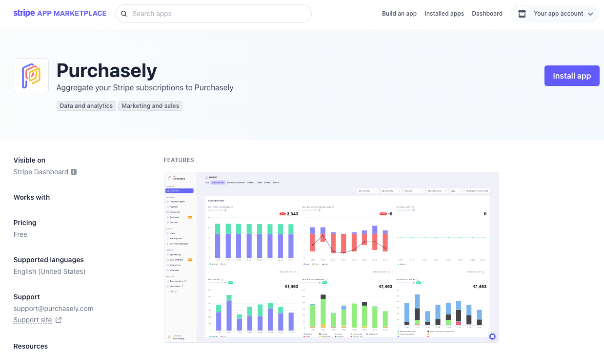 Stripe app market place listing